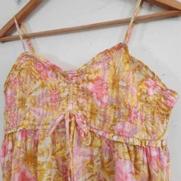 L American Eagle Smocked Yellow Orange Floral babydoll Tank Lrg - Picture 7 of 7